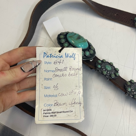 Turquoise Floral Concho Leather Belt - Picture 2 of 7